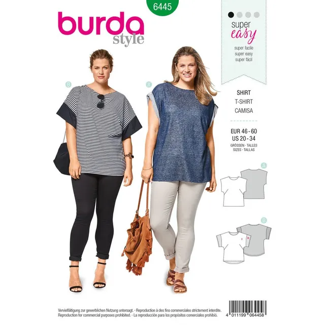 burda-style-6445-damen-t-shirt-gr-46-60-n-hlevel-1 image 1