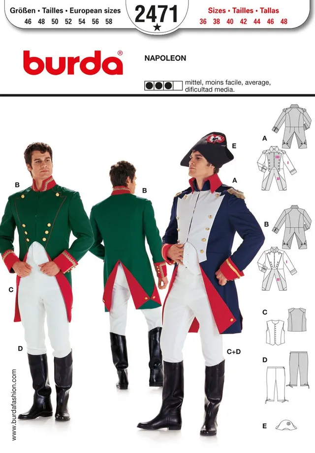 burda-style-2471-kost-m-napoleon-offizier-schnittmuster-herren-gr-46-58 image 1
