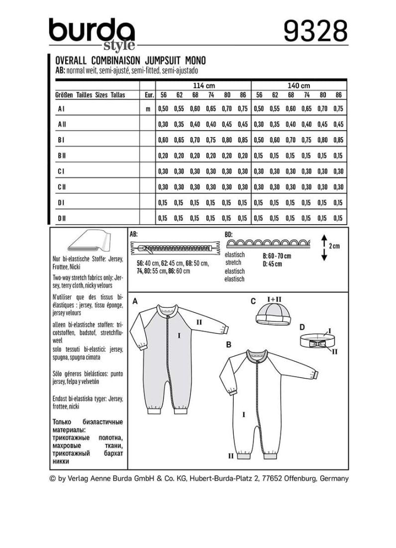 burda-9328-schnittmuster-baby-overall-m-tze-stirnband-gr-58-86-level-leicht image 2