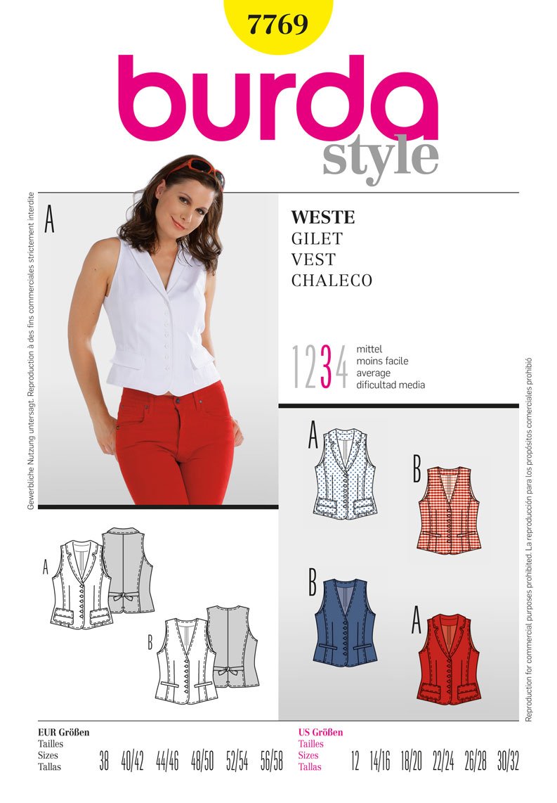 burda-style-schnittmuster-damen-weste-7769-gr-38-58 image 1