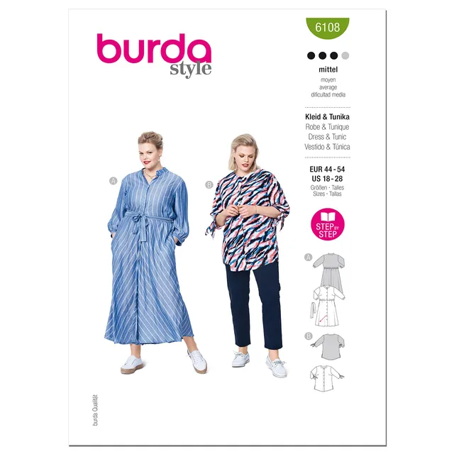 burda-style-x06108-schnittmuster-set-bluse-und-hemdblusenkleid-damen-gr-44-54 image 1