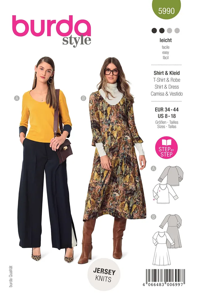 burda-style-5990-schnittmuster-shirt-und-kleid-f-r-damen-gr-34-44 image 1