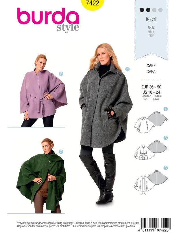 burda-style-7422-damen-capes-schnittmuster-gr-36-50-plus-size image 1