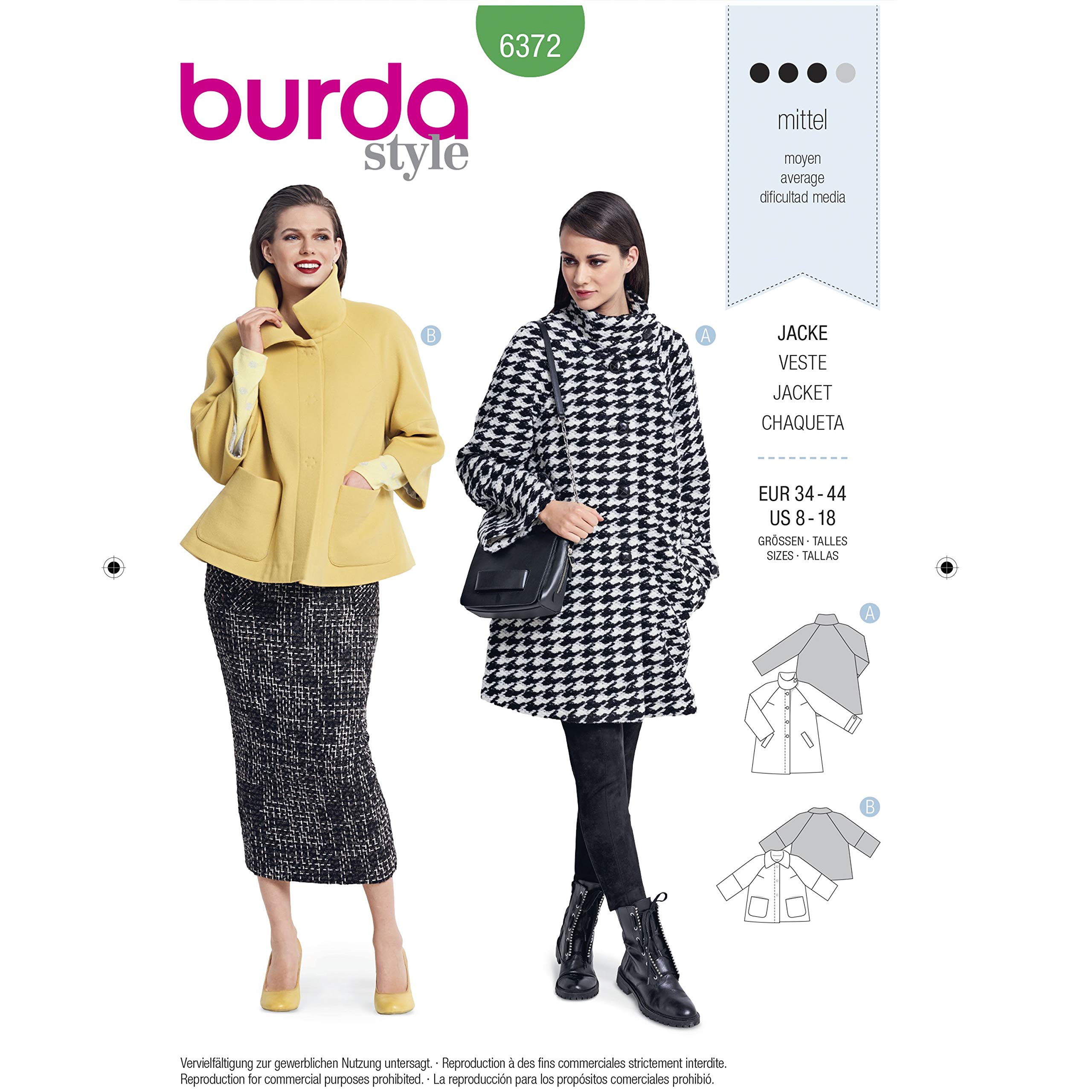 burda-style-6372-schnittmuster-damen-jacke-mantel-a-linie-gr-34-44 image 1