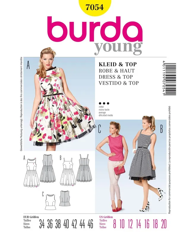 burda-style-7054-schnittmuster-retro-kleid-top-rock-gr-34-46 image 1