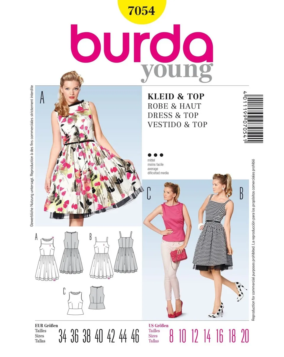 burda-style-7054-schnittmuster-retro-kleid-top-rock-gr-34-46 image 1
