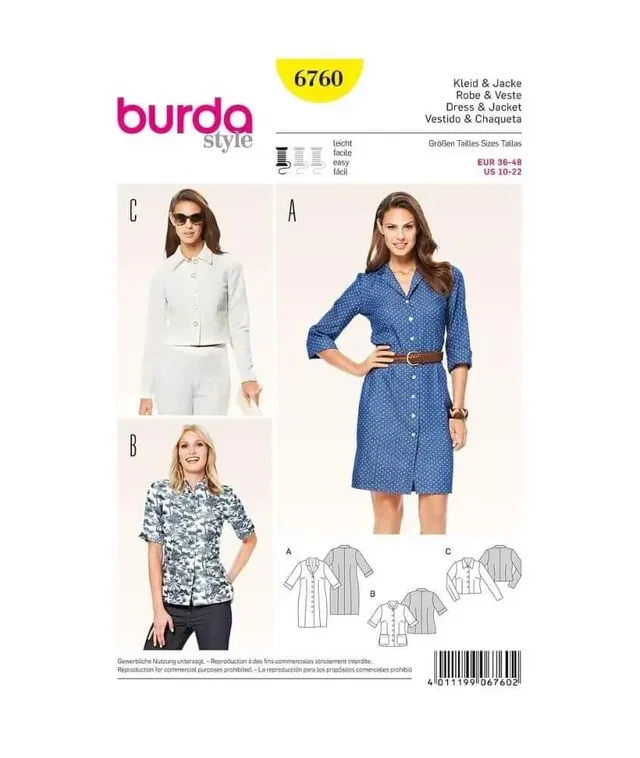 burda-style-papierschnittmuster-damen-hemdblusenkleid-jacke-6760-gr-36-48 image 1