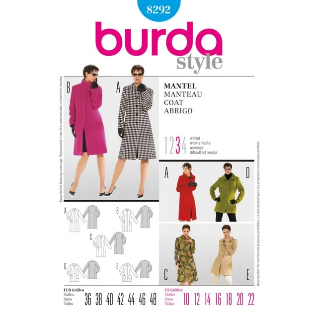 burda-style-8292-schnittmuster-damen-mantel-gr-36-46-papierschnitt image 1
