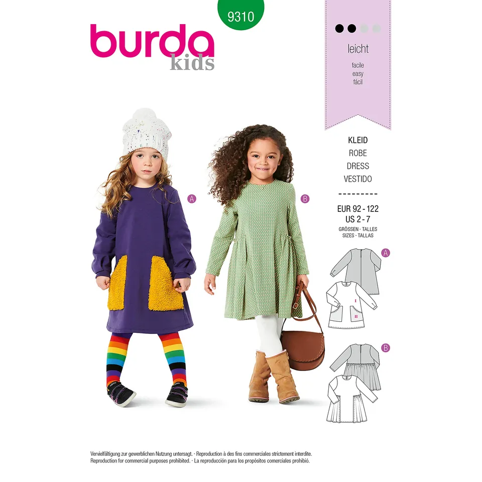 burda-style-9310-langarm-kleid-mit-taschen-und-berrock-papierschnittmuster-kids image 1