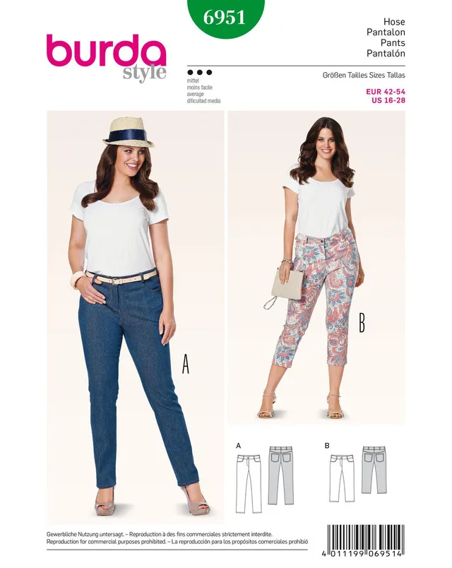 burda-style-schnittmuster-6951-3-4-hose-in-jeans-optik-damen-gr-42-54 image 1