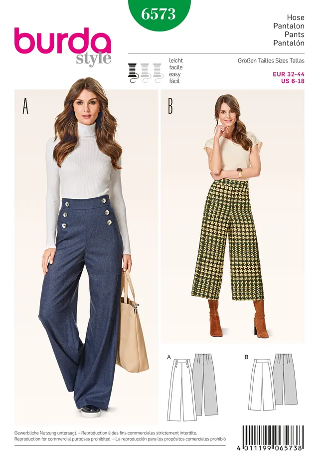 burda-style-b6573-schnittmuster-marlene-hose-culotte-gr-32-44 image 1