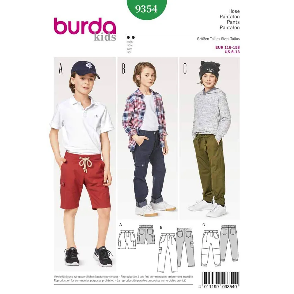 burda-kids-schnittmuster-9354-kinder-hose-shorts-gr-116-158 image 1