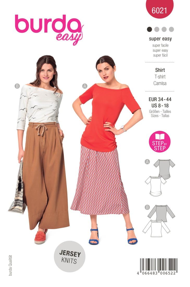 burda-style-6021-schnittmuster-off-shoulder-shirt-3-4-arm-damen-gr-34-44-sehr-le image 1