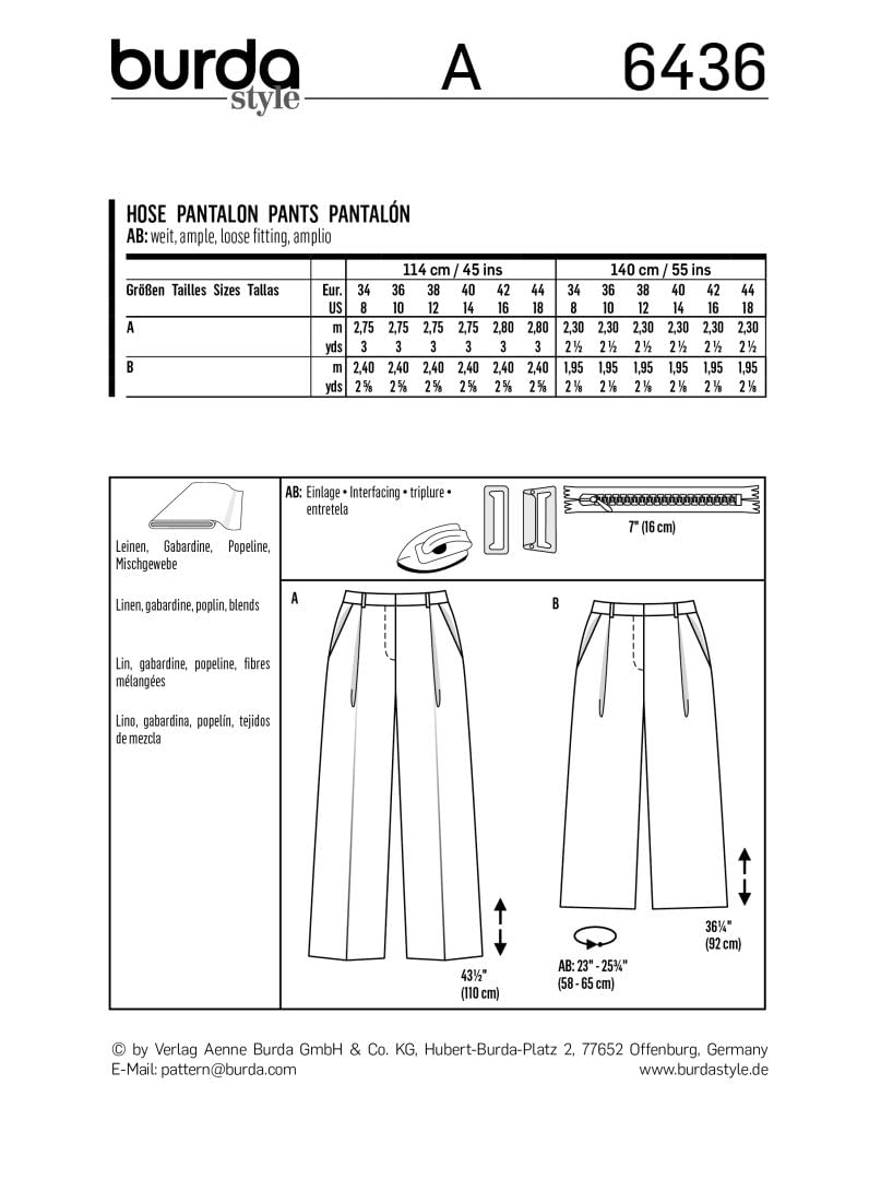 burda-style-6436-schnittmuster-damen-bundfaltenhose-und-culotte-gr-34-44 image 4