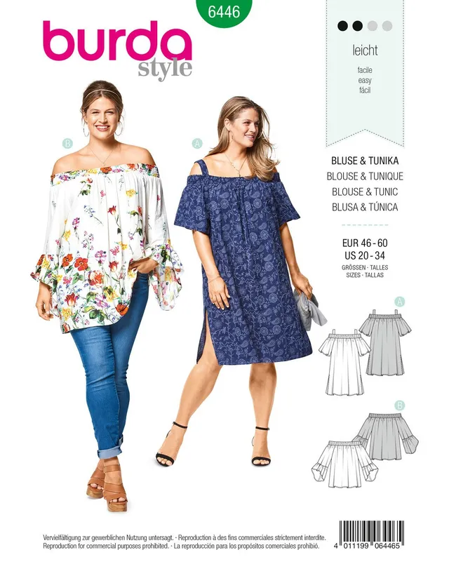 burda-style-6446-schnittmuster-bluse-und-tunika-damen-46-60 image 1