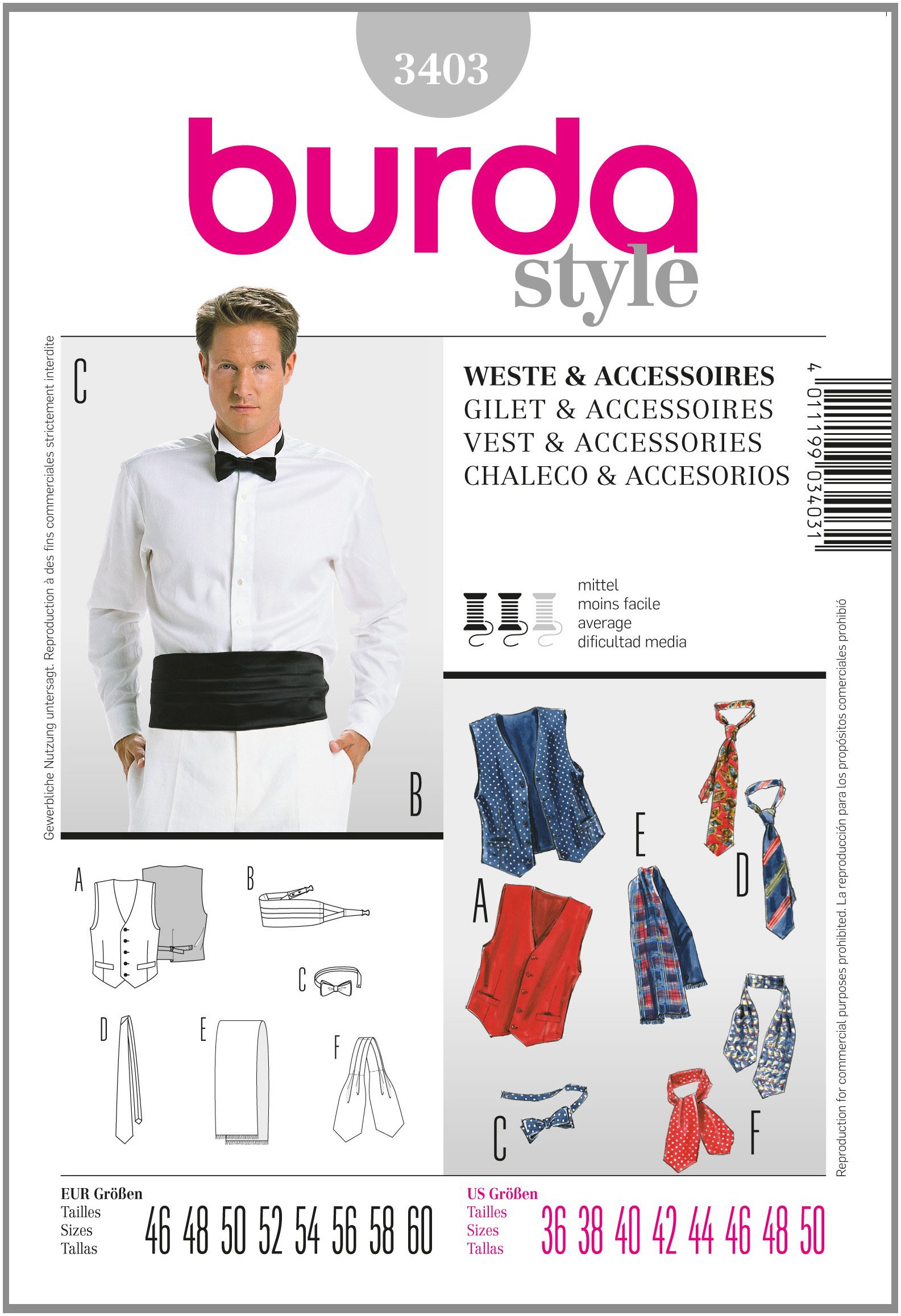 burda-style-3403-schnittmuster-herren-weste-anzug-accessoires-gr-46-60 image 1