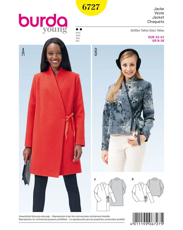 burda-style-6727-schnittmuster-jacke-in-wickelform-damen-gr-32-42 image 1