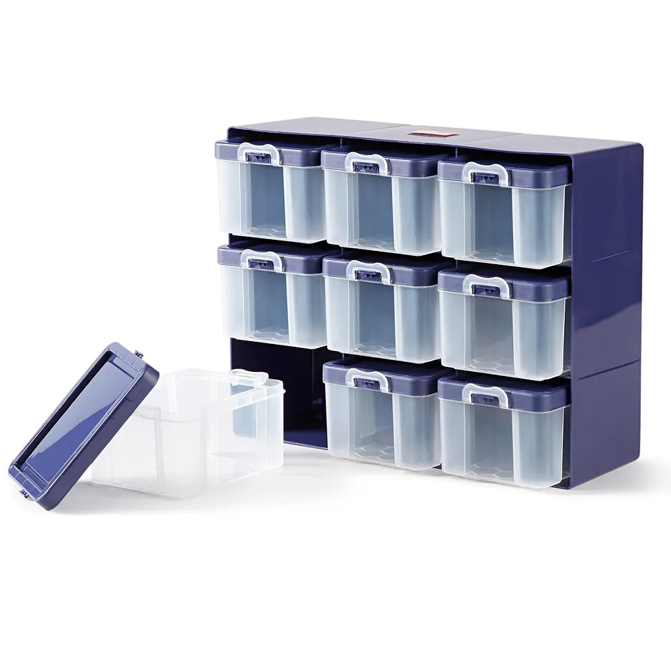 prym-612399-sortierkasten-mit-9-boxen-27x12x21-cm-pflaumenblau-transparent image 1