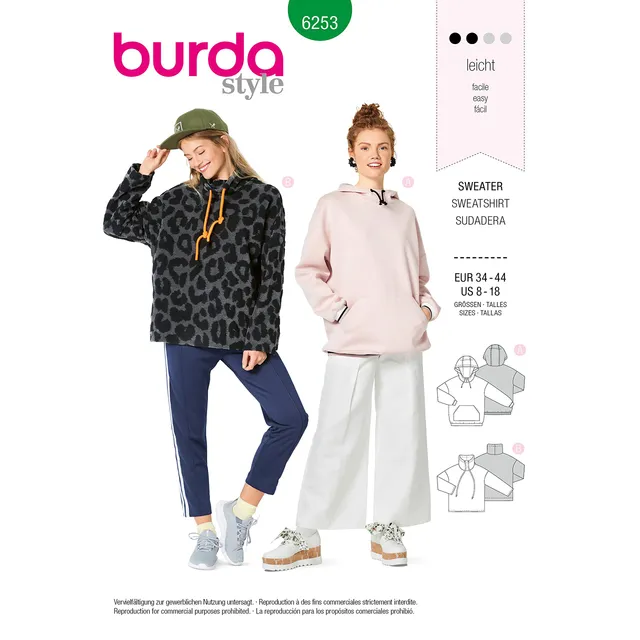 burda-6253-damen-sweatshirts-hoodies-gr-34-44-papierschnitt image 1