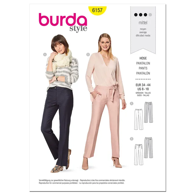 burda-style-schnittmuster-set-damenhose-gerade-geschnitten-gr-34-44 image 1