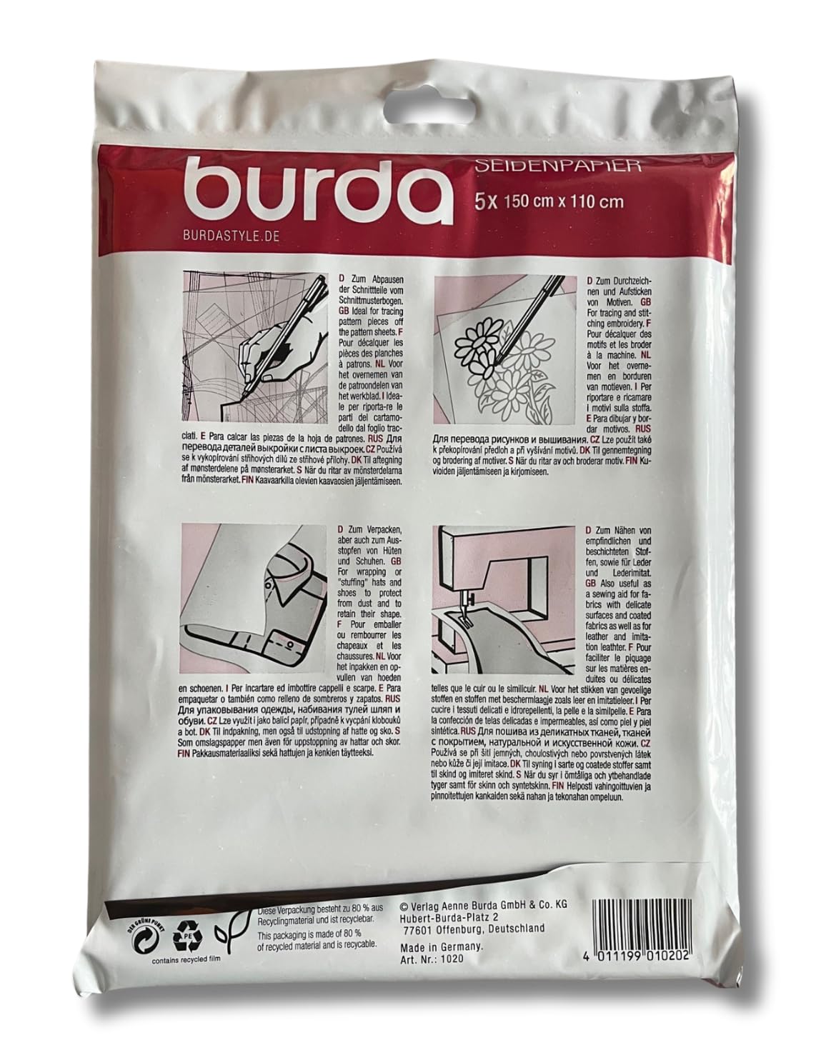burda-style-seidenpapier-schneider-papier-5-blatt-110-x-150-cm-rosa image 2