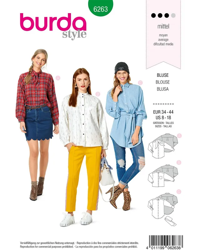 burda-style-6263-damen-bluse-hemdbluse-boyfriend-34-44-3-varianten image 1
