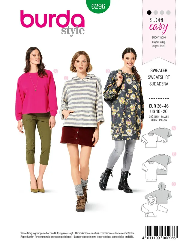 burda-style-6296-schnittmuster-damen-sweater-hoodie-gr-34-46 image 1