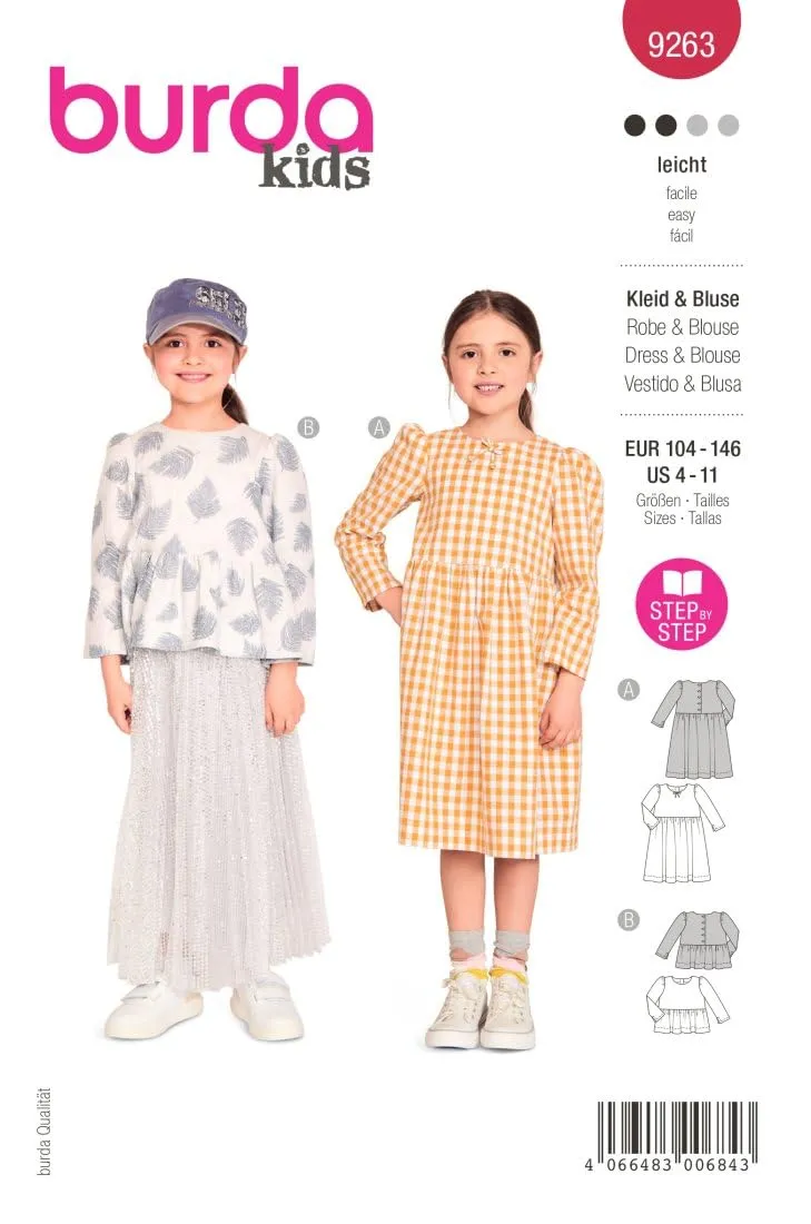 burda-style-schnittmuster-9263-kleid-und-oberteil-mit-raffungen-kinder-gr-104-14 image 1