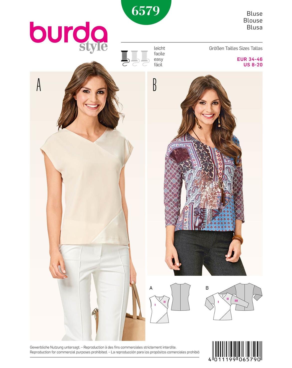 burda-style-b6579-schnittmuster-bluse-v-ausschnitt-patchwork image 1