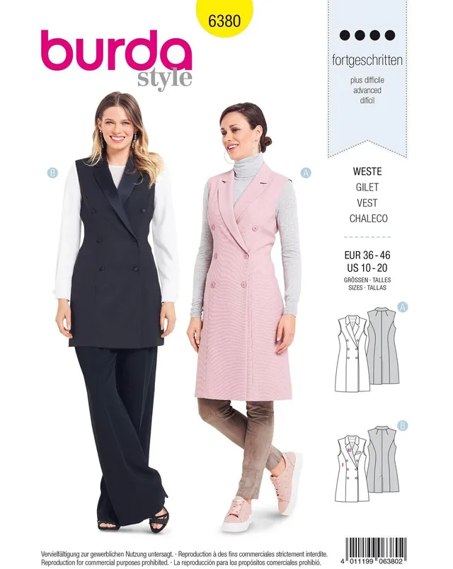 burda-style-6380-schnittmuster-longweste-damen-gr-36-46-level-4 image 1
