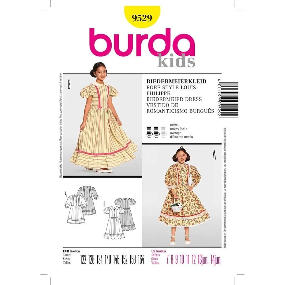 burda-9529-schnittmuster-biedermeierkleid-kinder-gr-122-164 image 1
