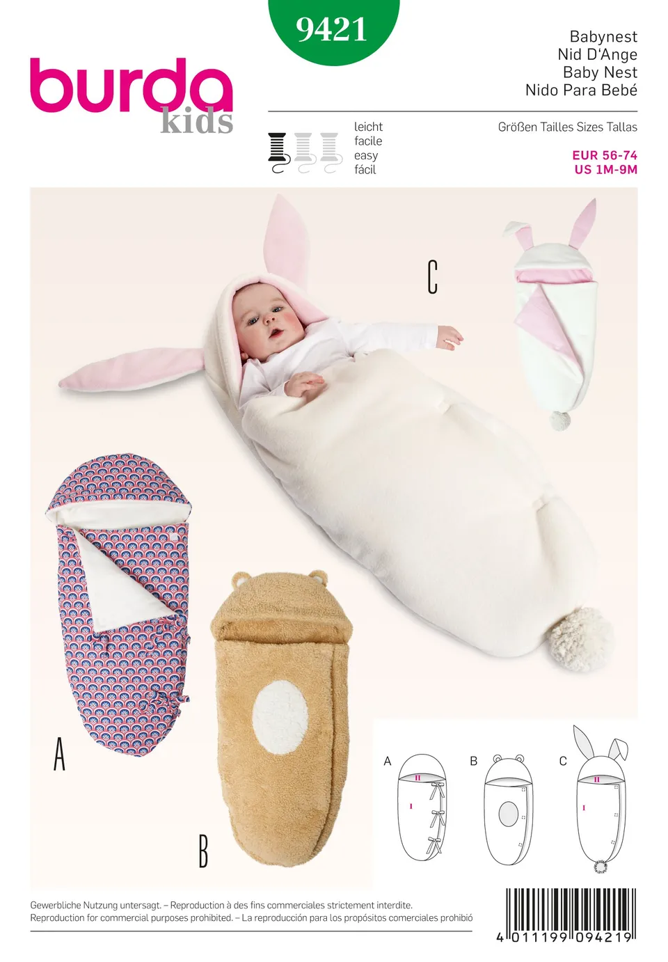 burda-style-9421-schnittmuster-babynest-gr-56-74 image 1