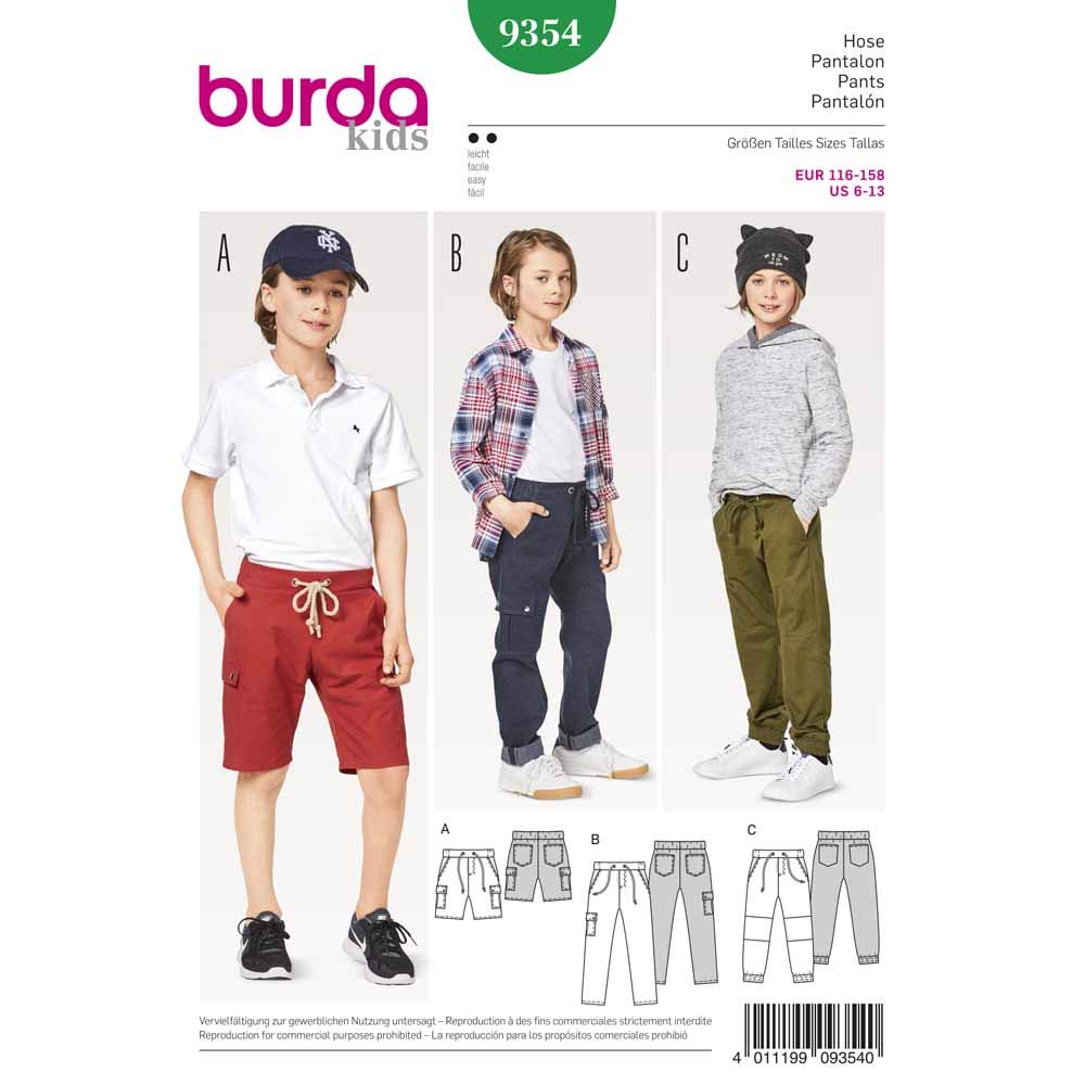 burda-kids-schnittmuster-9354-kinder-hose-shorts-gr-116-158 image 1