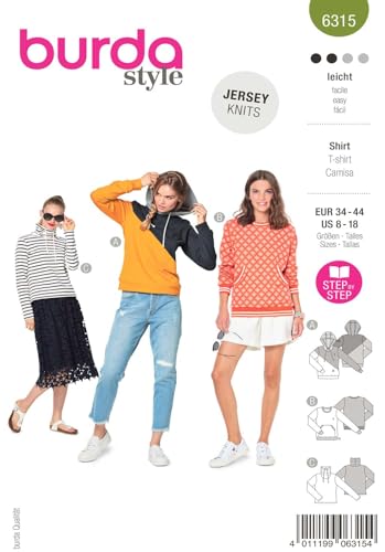 burda-style-6315-schnittmuster-kapuzenpullover-sweatshirt-und-shirt-damen-gr-34- image 2