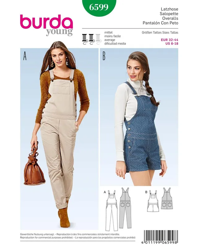 burda-style-schnittmuster-b6599-overall-damen-tr-gerhose-kurz-und-lang image 1