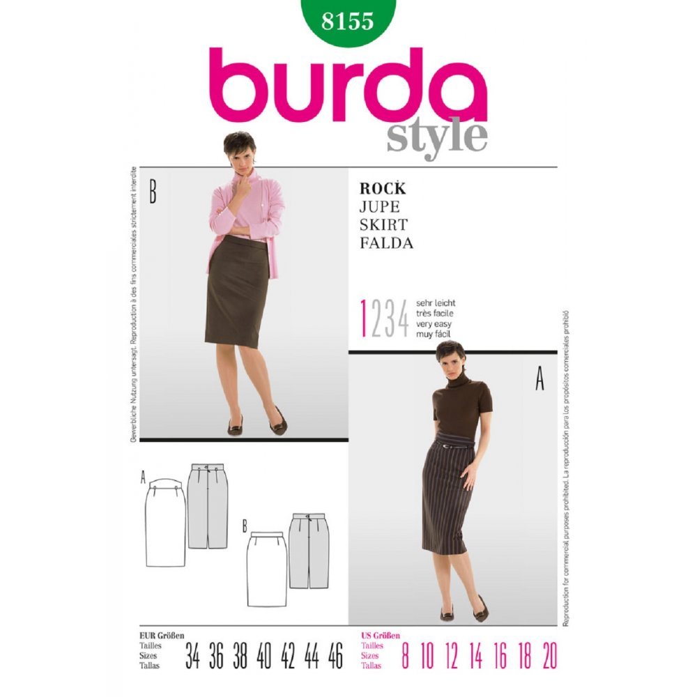 burda-style-schnittmuster-8155-damen-bleistiftrock-gr-34-46 image 1