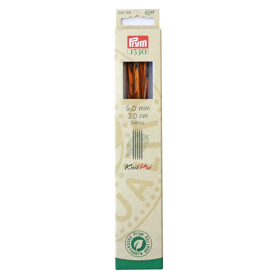 prym-224168-strumpfstricknadeln-cubics-natural-20-cm-6-00-mm-holz-eckig image 1