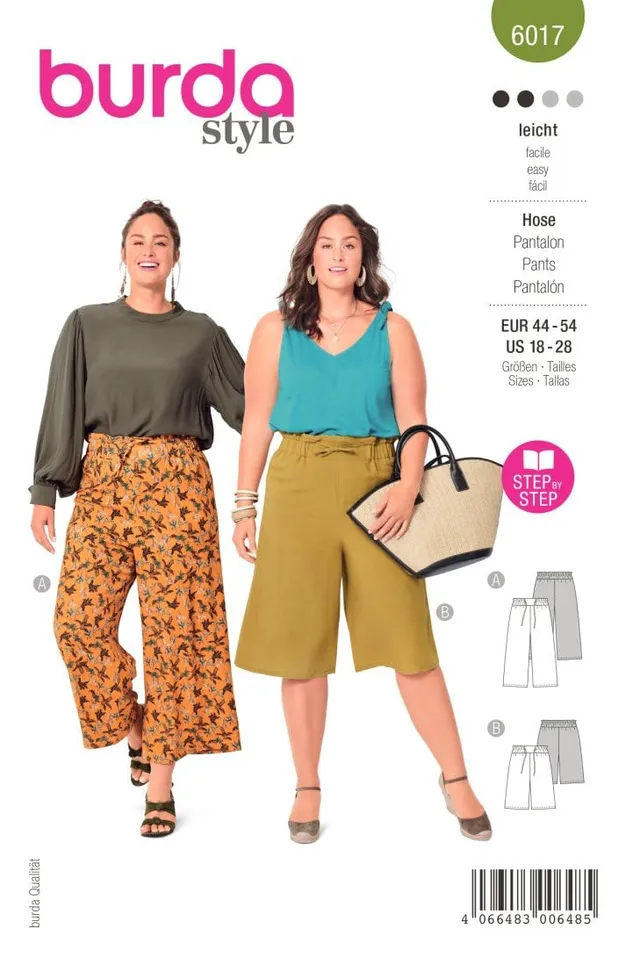 burda-style-6017-schnittmuster-culottes-mit-gummizug-damen-gr-44-54 image 1