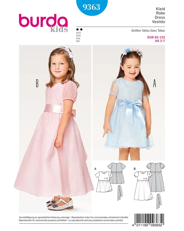 burda-style-9363-schnittmuster-festtagskleid-mit-puff-rmel-kids-gr-92-122 image 1