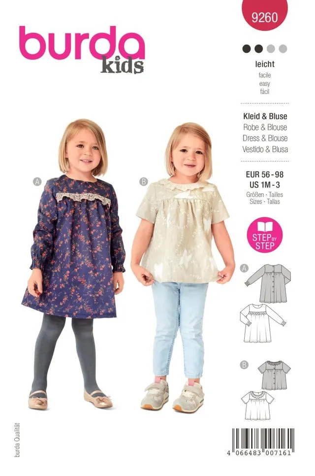 burda-style-b9260-schnittmuster-kleid-und-bluse-f-r-m-dchen-gr-56-98 image 1