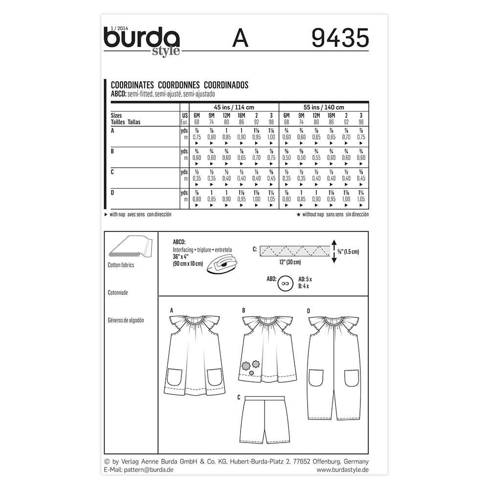 burda-style-9435-baby-schnittmuster-kleid-top-hose-overall-gr-68-98 image 2
