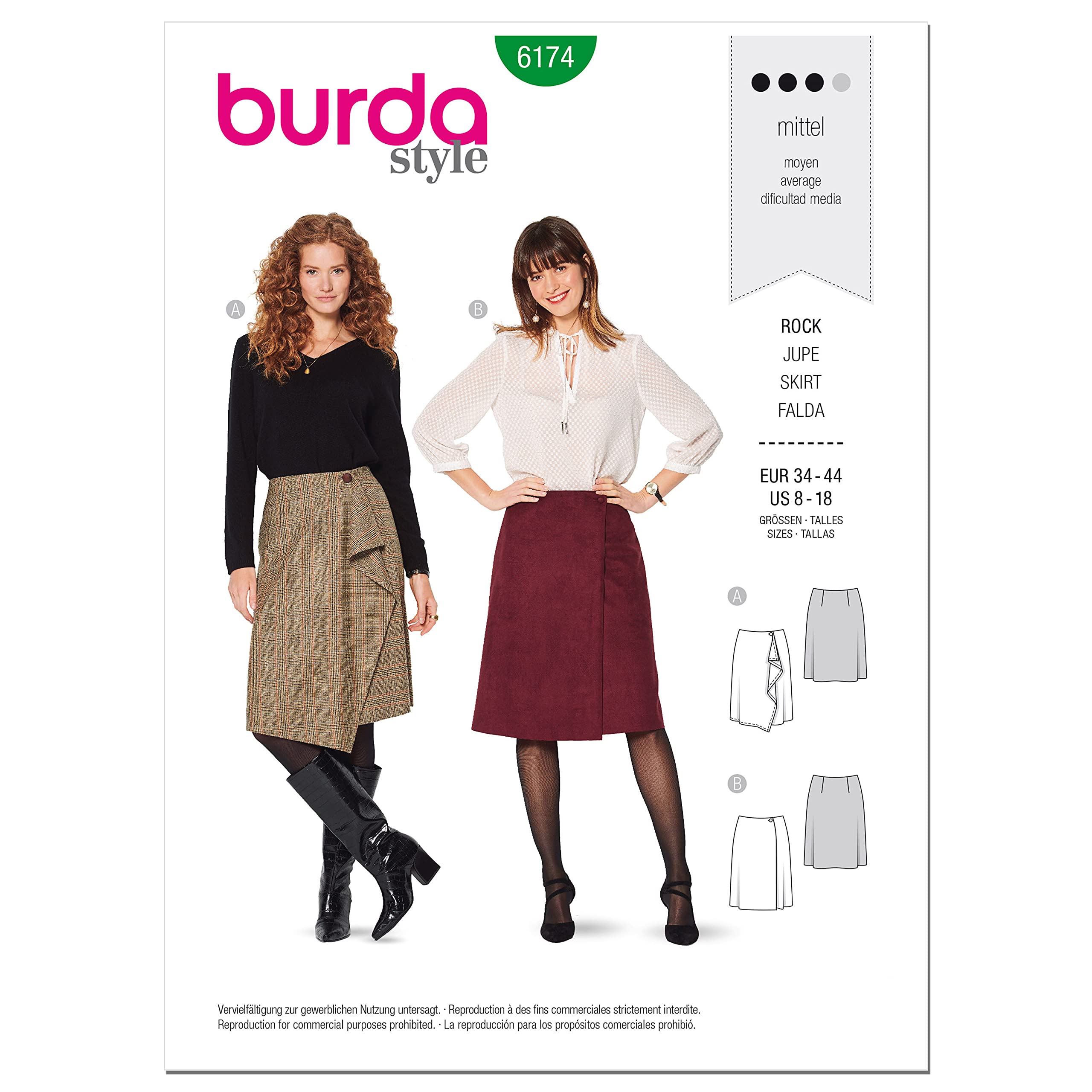 burda-style-6174-schnittmuster-wickelrock-damen-gr-34-44-level-3-mittel image 1
