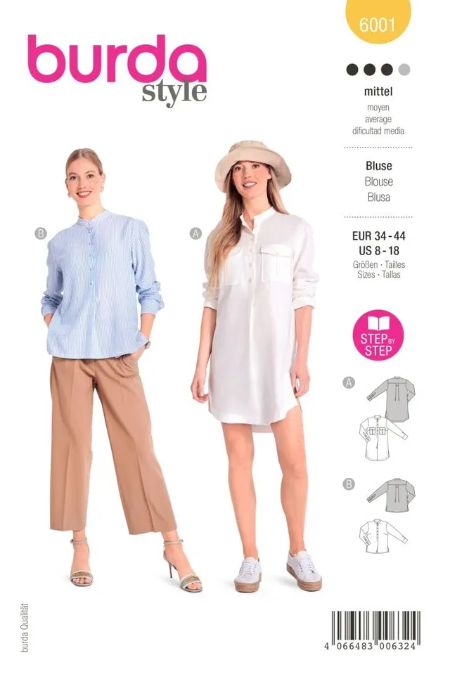 burda-style-schnittmuster-6001-bluse-und-longbluse-mit-knopfleiste-damen-gr-34-4 image 1