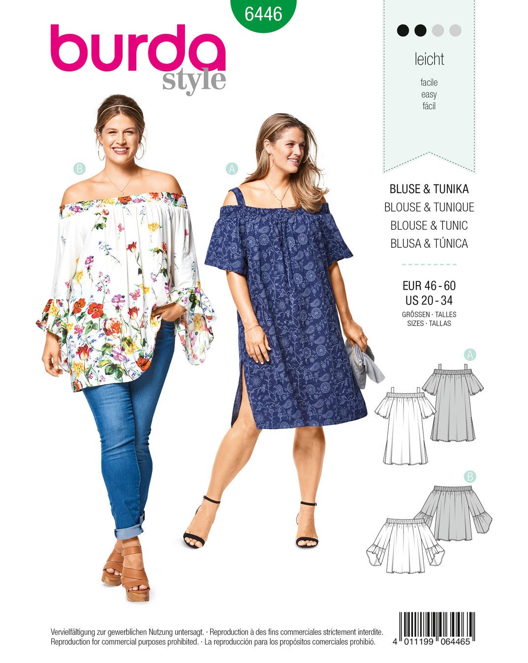 burda-style-6446-schnittmuster-bluse-und-tunika-damen-46-60 image 1